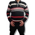 Pulover tip Polo din tricot, pentru barbati, model cu dungi si buzunar, cod 175