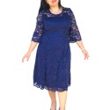 Rochie de ocazie Perla, cambrata in talie, culoare bleumarin, model cu dantela