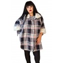 Jacheta stil Poncho Polar, model in carouri, marime mare, culoare negru