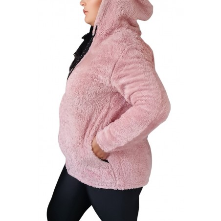 Jacheta stil hanorac cocolino, pentru dama, culoare roz-pudra, inchidere cu fermoar, buzunare laterale Acum la 149,00 lei Liv...