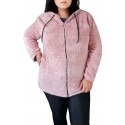 Jacheta stil hanorac cocolino, pentru dama, culoare roz-pudra, inchidere cu fermoar, buzunare laterale