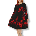 Rochie Fiona, culoare negru, model floral rosu, croi in clos
