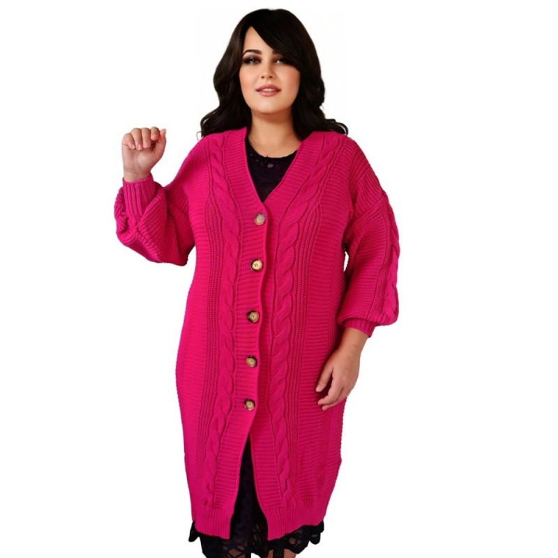Jacheta Arabela, tip Cardigan tricotat pentru femei, culoare roz, oversize, marime mare, inchidere cu nasturi Acum la 189,00 ...